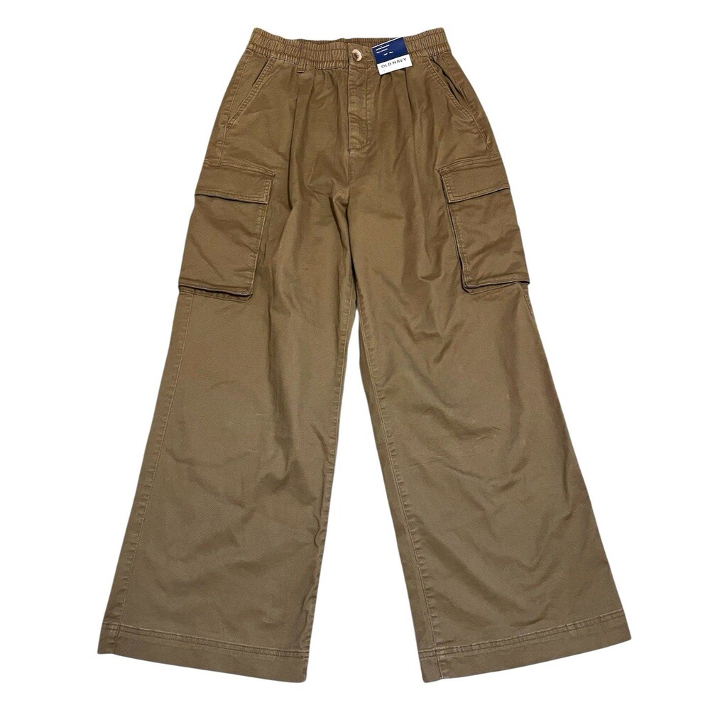 OLD NAVY Extra High-Waisted Super Wide-Leg Cargo Pants Satin Moss Green Sz M NWT